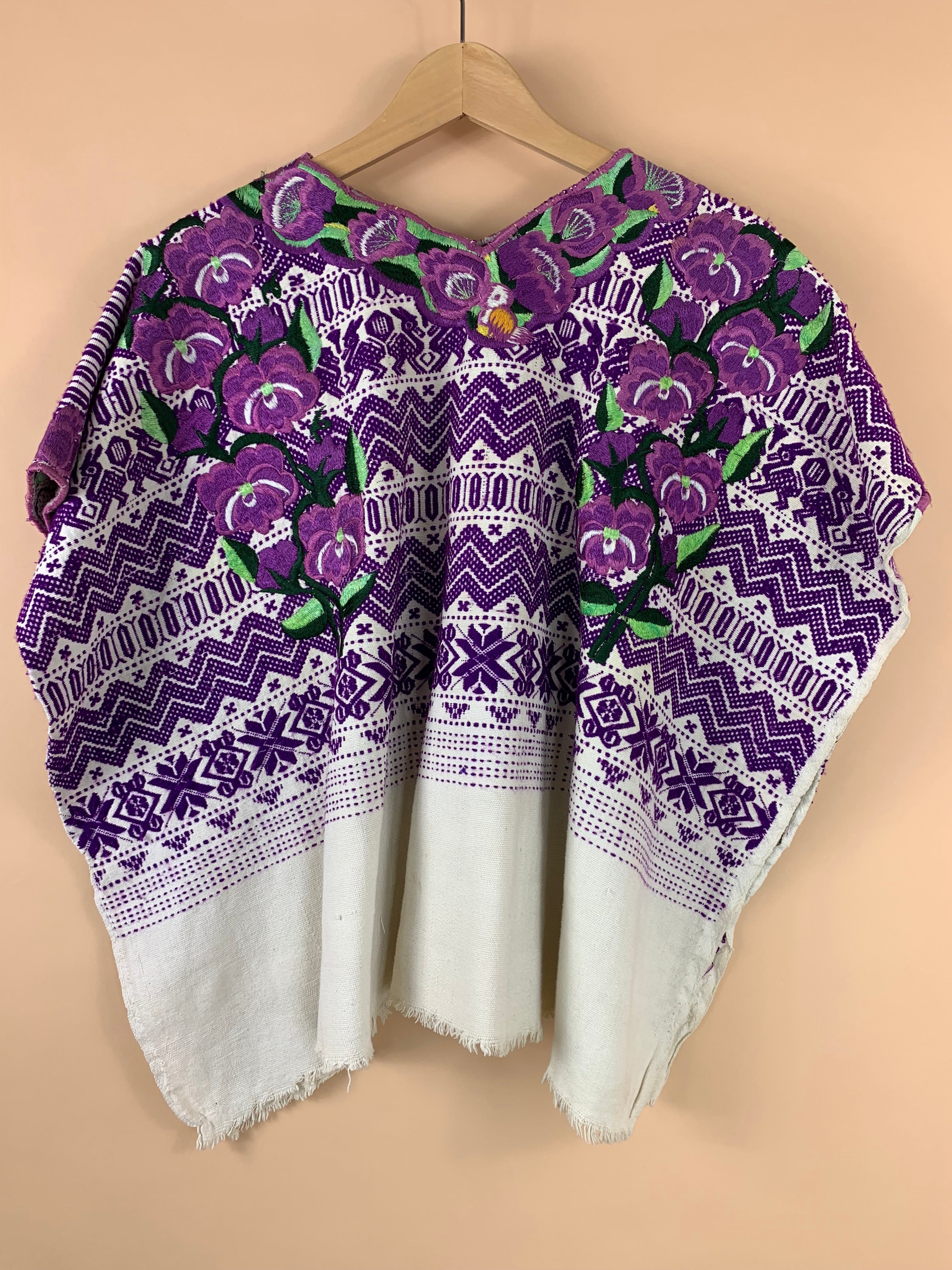 Vintage Guatemalan Huipil Purple Peacocks Handwoven Guatemala Top Traditional Indigenous - Zig Zags - store Peacocks Birds - Ethnic Boho S / M